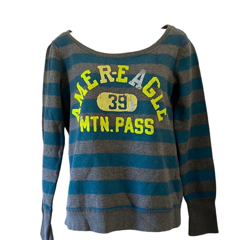 American Eagle Outfitters Blue & Gray Striped Vintage Look Sweatshirt Size Small